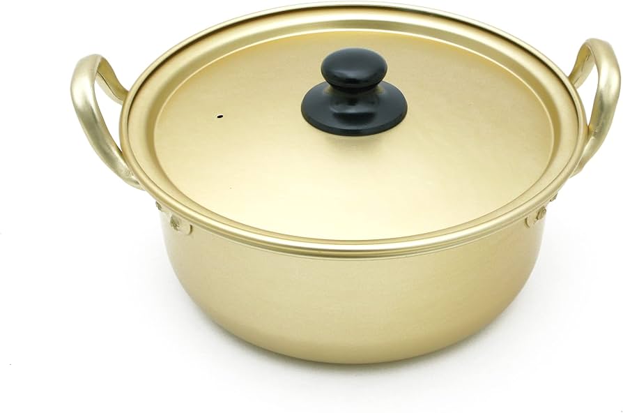 Amazon｜両手鍋 韓国 ラーメン鍋 20cm アルミ鍋 ゴールド 食器 金 鍋蓋